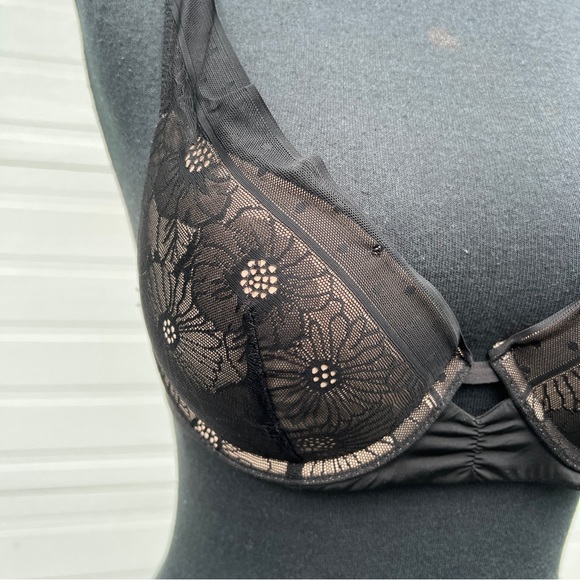 Aerie Black Floral Real Power Plunge Push Up Bra, 34B - Picture 2 of 9